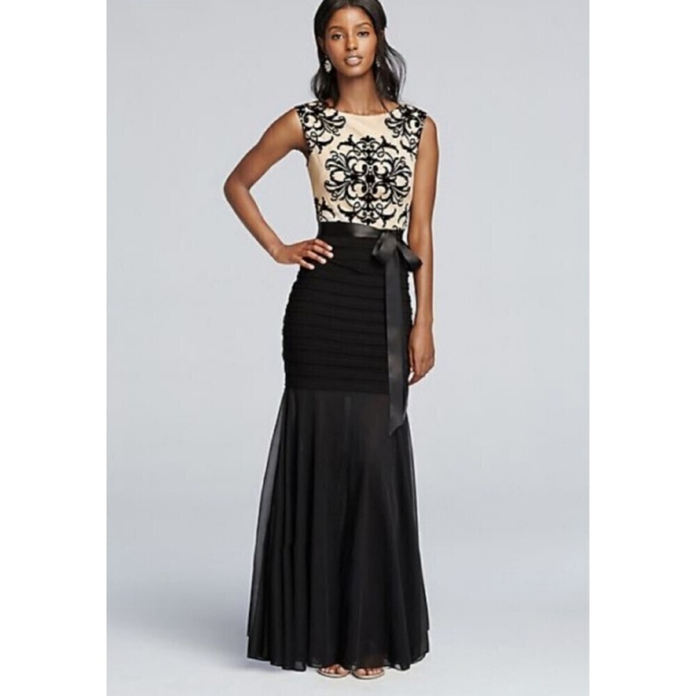 Betsy & Adam Black And Cream Prom Dress